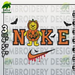 machine embroidery files, nike winnie pooh with pumpkin embroidery designs, halloween embroidery files, pooh halloween
