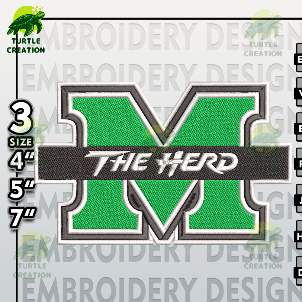 Marshall Thundering Herd Embroidery Files, NCAA Logo Embroidery Designs, NCAA Herd , Machine Embroidery Designs.png