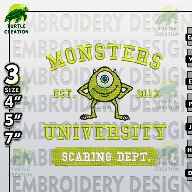 Mike Wazowski Machine Embroidery Files, Monster Inc University Est Embroidery files, Halloween Embroidery Designs.jpg