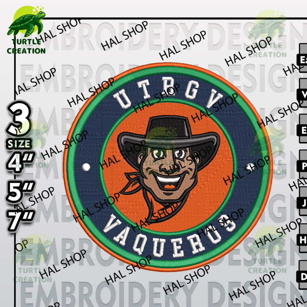 NCAA UT Rio Grande Valley Vaqueros Embroidery Designs, NCAA Logo Embroidery Files, Vaqueros Machine Embroidery Design.jpg