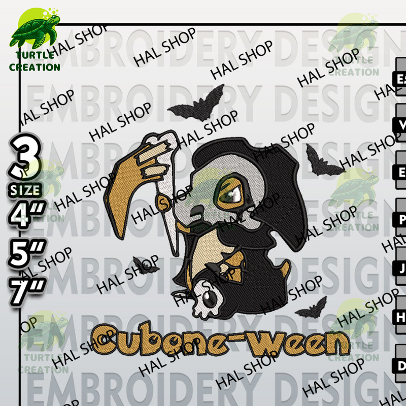 Pokemon Machine Embroidery Files, Digital Download, Cuboneween Halloween Embroidery files, Cubone Halloween Embroidery.jpg