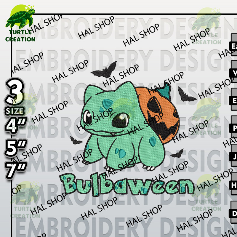 Pokemon Machine Embroidery Files, Pumpkin Bulbasaur Halloween Embroidery files, Balbaween Halloween Embroidery.jpg