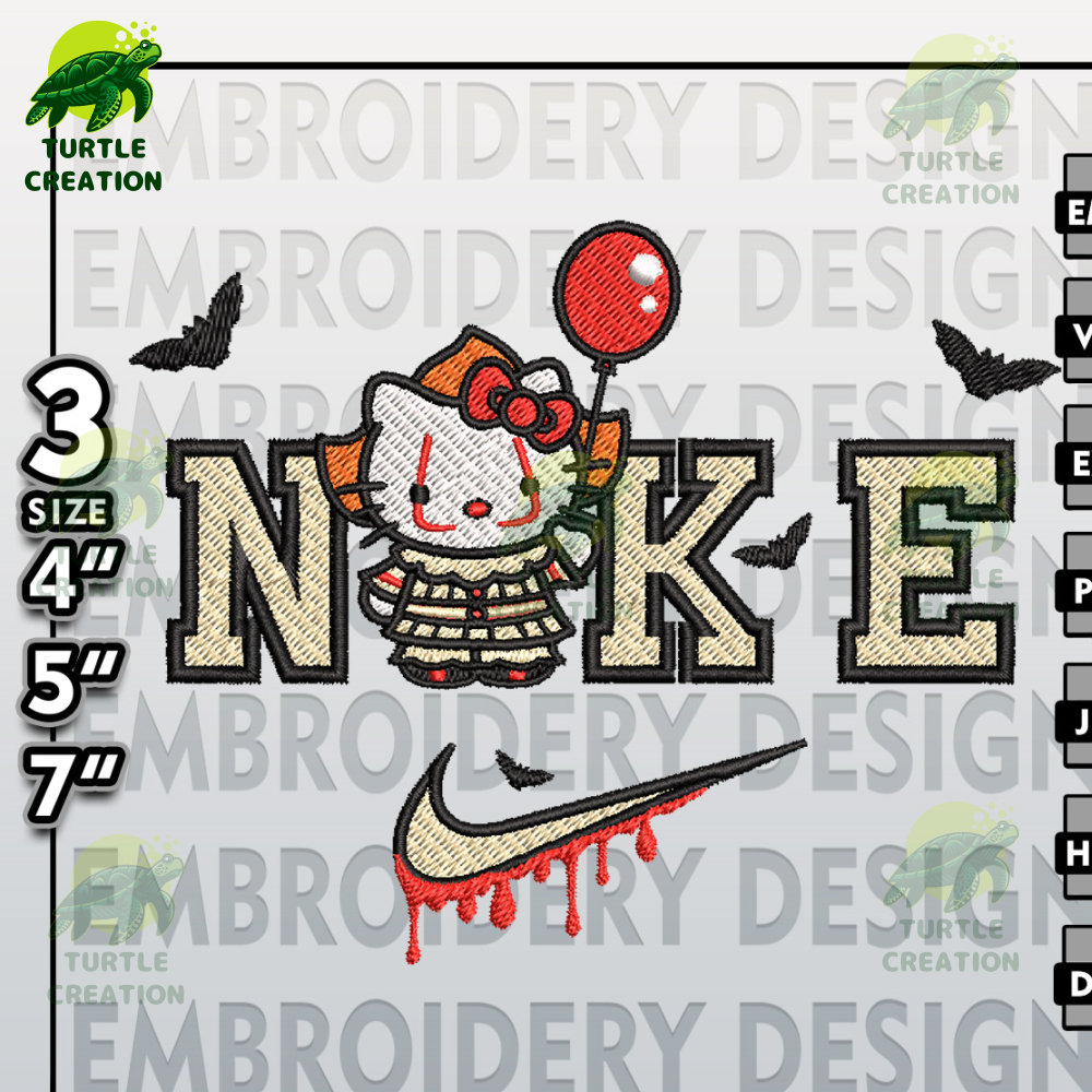 Scary Friends, Halloween Embroidery Files, Nike Hello Kitty In Pennywise Embroidery Designs, Machine Embroidery Designs.jpg