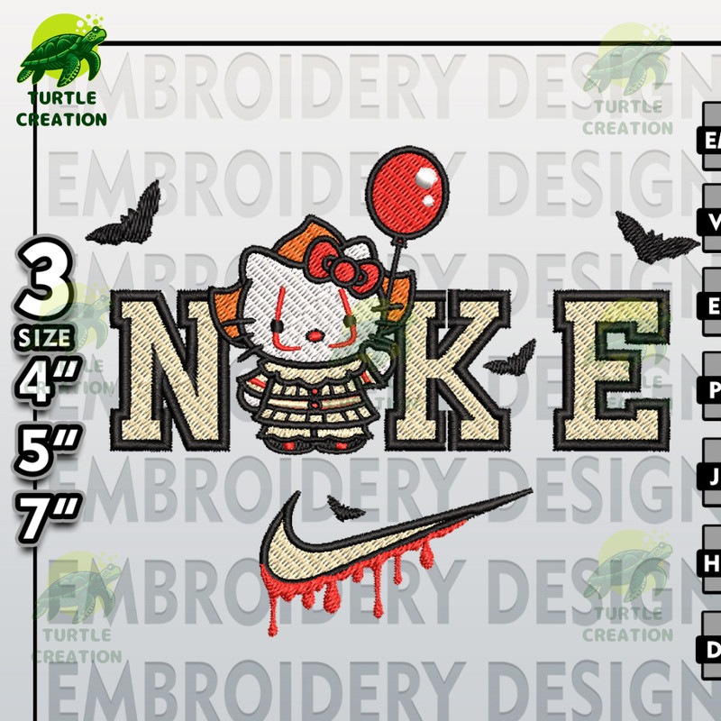 Scary Friends, Halloween Embroidery Files, Nike Hello Kitty In Pennywise Embroidery Designs, Machine Embroidery Designs.jpg