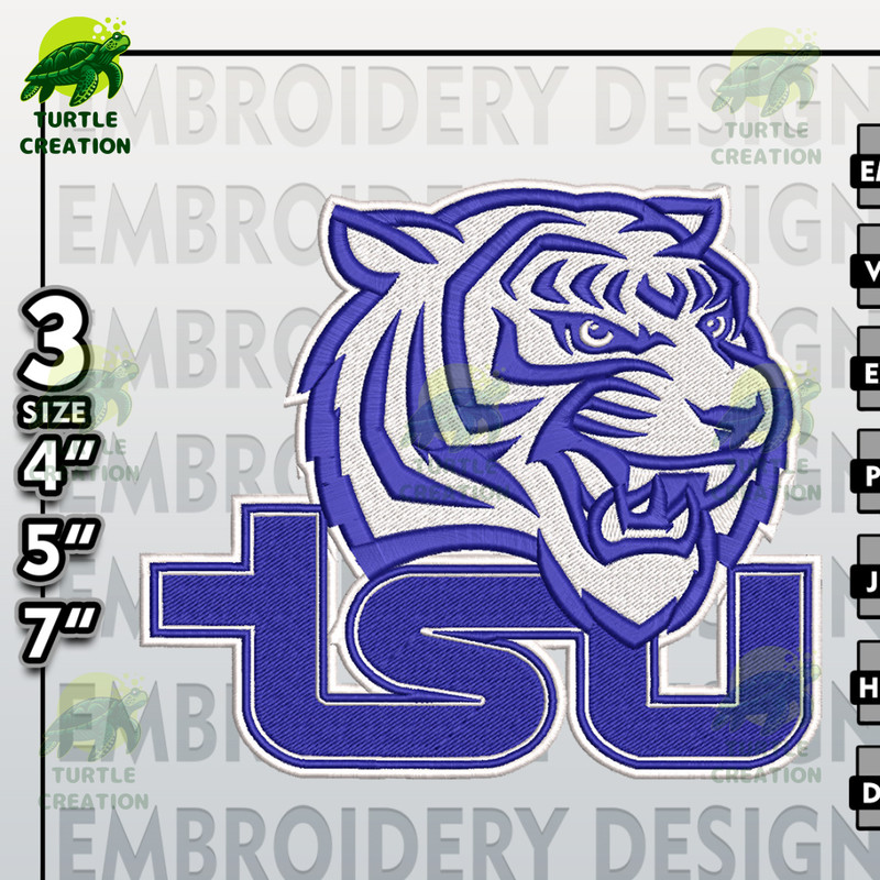 Tennessee State Tigers Embroidery Designs, NCAA Logo Embroidery Files, NCAA TSU, Machine Embroidery Pattern.jpg