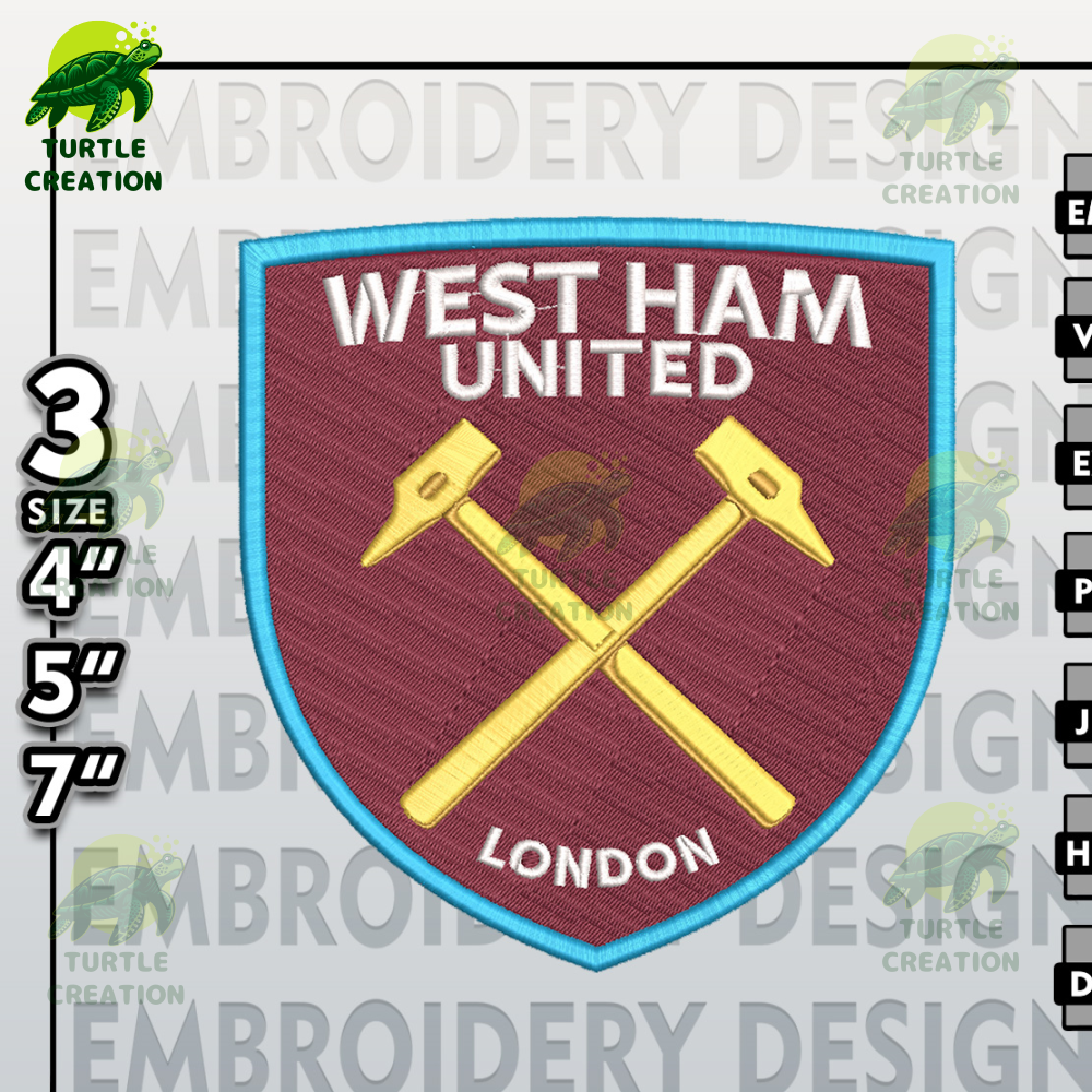 West Ham Embroidery Designs, West Ham FC Logo Embroidery Files, West Ham FC, Machine Embroidery Pattern.jpg