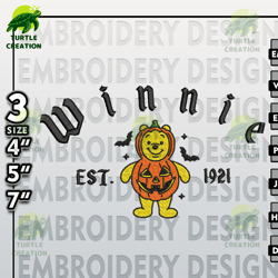 winnie pooh machine embroidery files, digital files, winnie pooh pumpkin est embroidery files, halloween embroidery