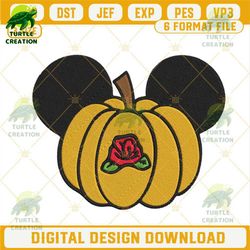 belle princess pumpkin mickey ears embroidery design, beauty and the beast halloween embroidery file.jpg