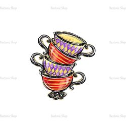 Alice In Wonderland Tea Party Tea Cup Set Watercolor PNG