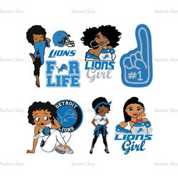 Detroit Lions Logo SVG, Black Girls Betty Boop Lions SVG, NFL Sport Teams Logo SVG, Football SVG