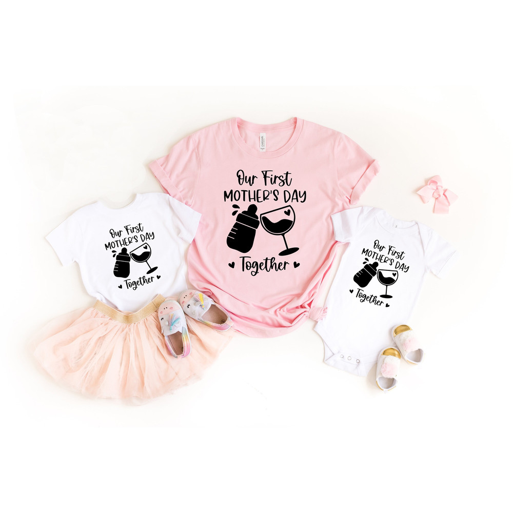 Our First Mother's Day Together Shirt, Mother's Day Shirt, Mama Mini T-Shirt, Matching Tee, Breast Milk and Wine Tee, New Mom Gift.jpg