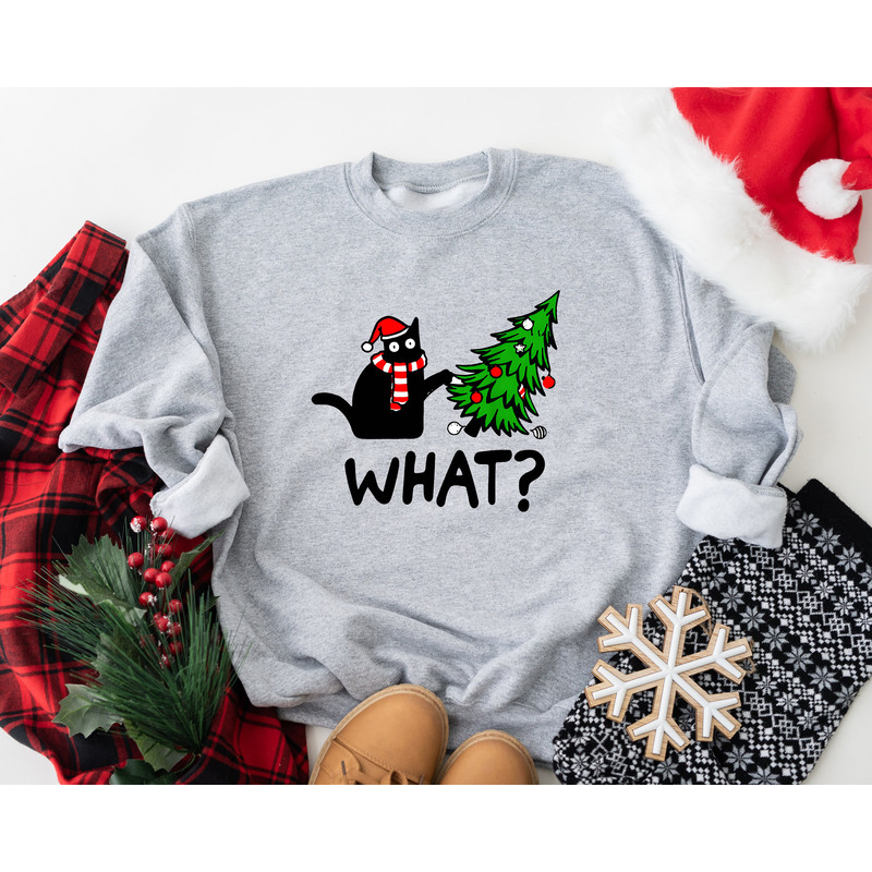 Black Cat What, Black Cat Shirt, Funny Christmas Gift, Christmas Shirt, Cat Lover Shirt , Christmas Gift For her, Holiday Sweatshirt.jpg
