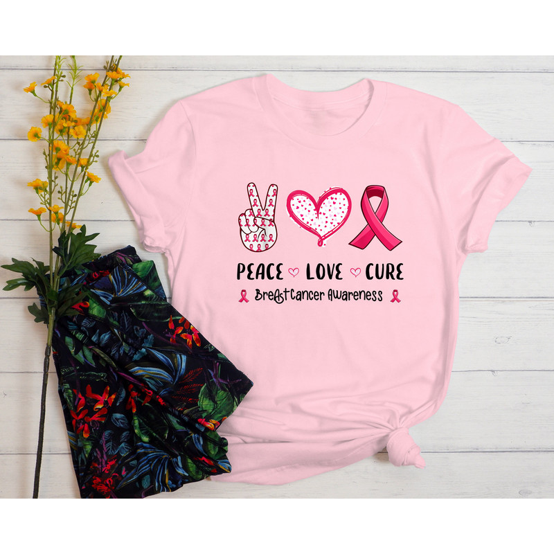 Breast Cancer Awareness Shirt, Peace Love Cure Shirt, Cancer Ribbon Shirt, Pink Ribbon Shirt, Breast Cancer Month Shirt, Support Cancer Tee.jpg