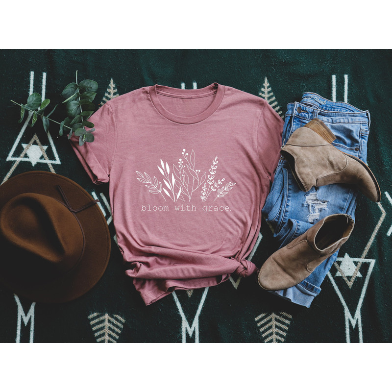 Christian Tee, Bloom With Grace, Cute Spring Flowers Blooming, Christian Grace design, premium unisex shirt, Gift For Her, Christian Gift..jpg