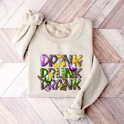 drink drank drunk mardi gras comfort colors sweatshirt, wine glasses mardi gras sweater, louisiana sweatshirt, fat tuesd