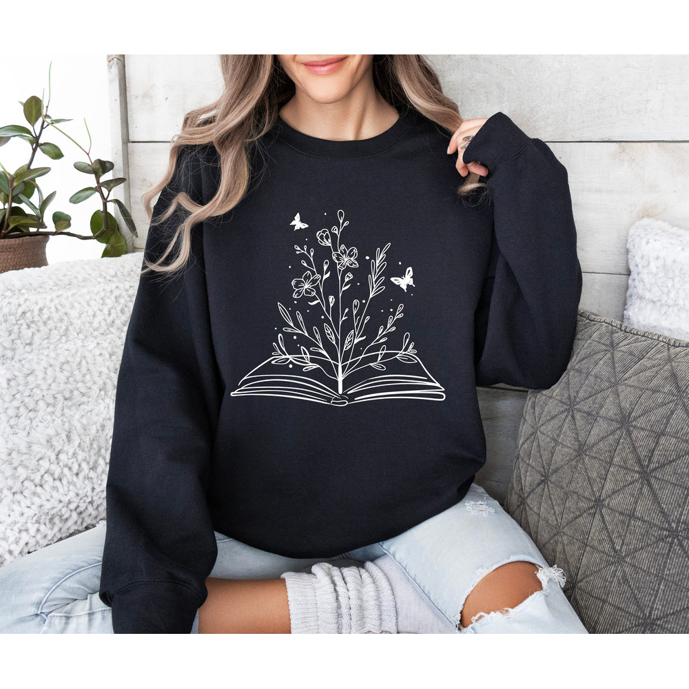 Floral Book Shirt, Book Lover Gift, Bookworm Shirt, Book Flower Sweatshirt, Aesthetic Book Shirt, Wildflower Book Shirt, Gift For Book Lover.jpg