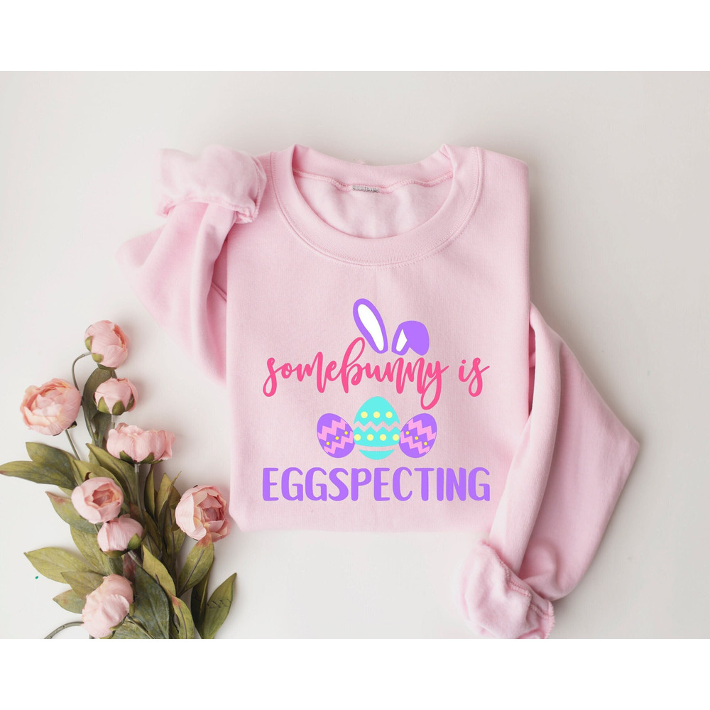 Easter Pregnancy Announcement Sweatshirt, Easter Sweater, Some Bunny Is Eggspecting Shirt, Pregnancy Reveal, Mommy To Be Shirt, Gift For Her.jpg