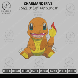 charmander v3 embroidery file 5 sizes, embroidery design