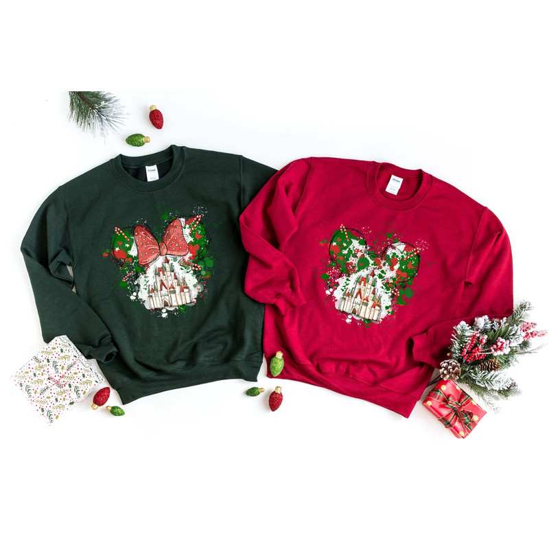 Christmas Minnie Castle Sweatshirt, Christmas Minnie Watercolor Shirt, Disney Christmas Tee, Disney Watercolor Tee, Minnie Christmas Tee.jpg