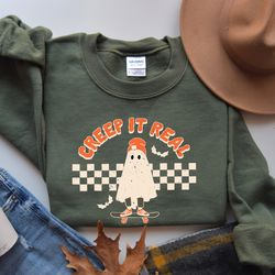 cute ghost halloween shirt, creep it real halloween sweatshirt, women halloween shirt, spooky season, fall shirt, retro