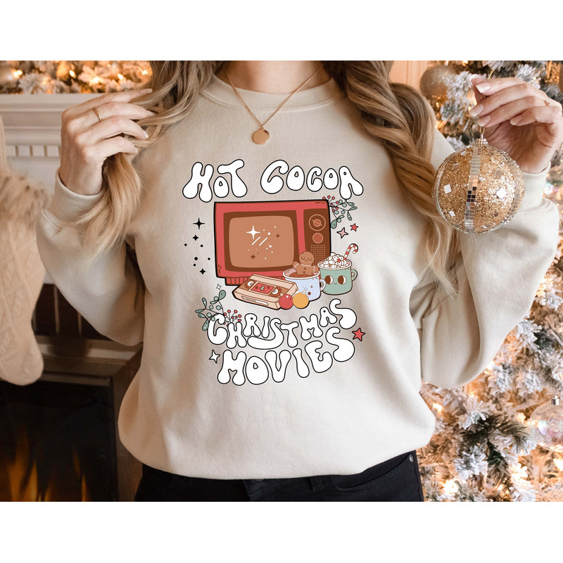 Hot Cocoa Christmas Movies Sweatshirt, Christmas Coffee Sweatshirt, Peppermint Iced Latte, Snow Warm Cozy Winter Shirt, Christmas Latte Tee.jpg