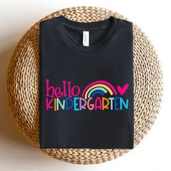 kindergarten teacher shirt, gift for kindergarten teacher, kindergarten rainbow shirt, hello kindergarten shirt, kinderg
