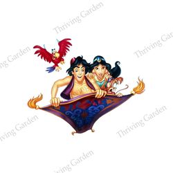 Aladdin Jasmine & Abu Running Away From Iago On The Flying Carpet PNG