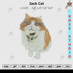 jack cat embroidery, embroidery file, embroidery design