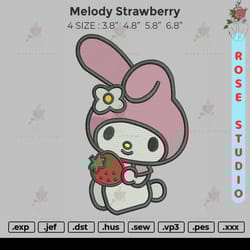 melody strawberry, embroidery file, embroidery design
