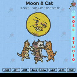 moon and cat, embroidery file, embroidery design