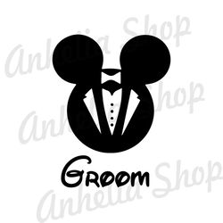 White Bow Groom Mickey Mouse Head Disney Wedding SVG