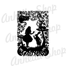 Alice White Rabbit & The Cheshire Cat In Fairy Tale World SVG