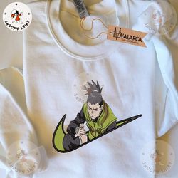 anime embroidered shirt, shikamaru naruto x nike embroidered shirt, unisex embroidered shirt, anime shirt