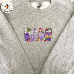 day of the dead embroidery shirt, halloween coffee embroidery machine shirt, halloween movie drink, embroidery pattern
