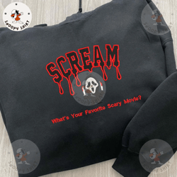 face ghost embroidery shirt, scream face ghost halloween horror mask embroidery shirt, halloween serial killer embroide