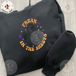 freak in the sheets embroidery shirt, spooky halloween craft embroidery shirt, spooky vibes embroidery shirt