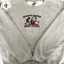 horror movies and chill embroidery shirt, face ghost embroidery machine shirt, scary halloween, halloween horror mask em
