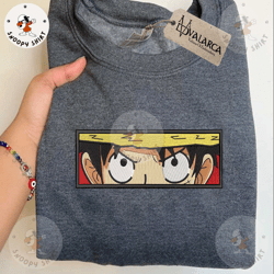 inspired anime embroidered shirt, luffy one piece embroidered shirt, custom anime embroidered hoodie, inspired