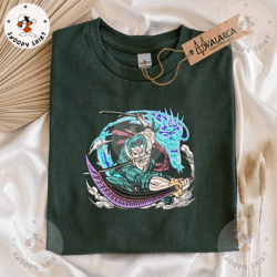 inspired anime embroidered shirt, zoro one piece embroidered shirt, custom anime embroidered hoodie, inspired