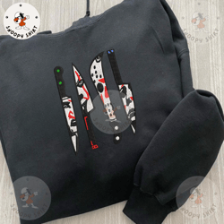 knife embroidery shirts, halloween embroidery shirts, horror movies embroidery shirts, halloween retro embroidery