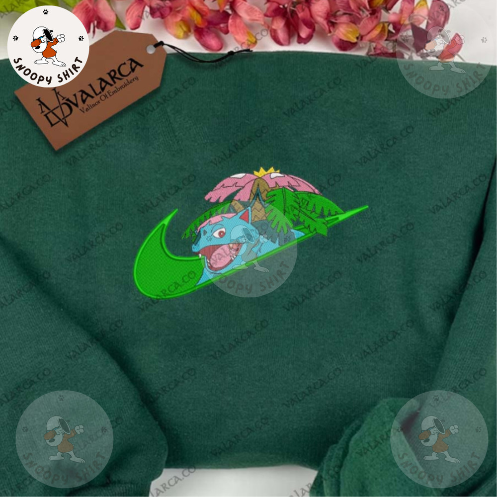 NIKE x Bulbasaur Embroidered Sweatshirt, Anime Embroidered Sweatshirt, Custom Embroidered Sweatshirt, Anime Embroidered 1.jpg