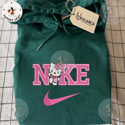 nike x kawaii kitty cartoon embroidered shirt, brand character cartoon embroidered shirt, custom cartoon embro