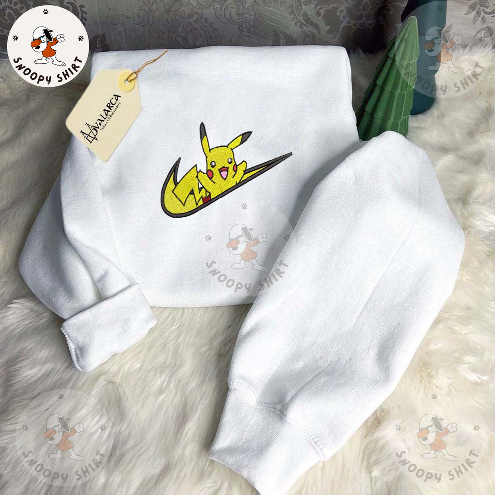 NIKE X Pikachu Embroidered Sweatshirt, Anime Embroidered Sweatshirt, Anime Embroidered Crewneck, Brand Anime Embroidered 1.jpg