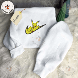 nike x pikachu embroidered shirt, anime embroidered shirt, anime embroidered crewneck, brand anime embroidered