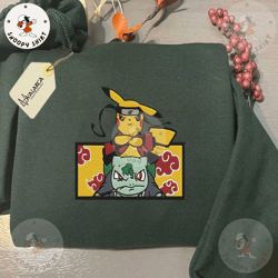 pokemon x naruto embroidered shirt, inspired anime embroidered shirt, custom anime embroidered hoodie