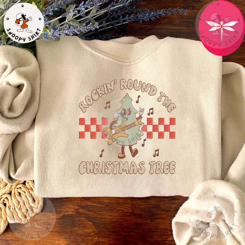 Retro Christmas Embroidery Sweatshirt, Rockin Around The Christmas Tree, Winter Embroidery Sweatshirt 1.jpg