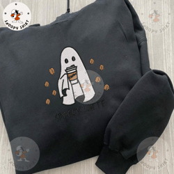 spooky halloween embroidery shirt, coffee spooky embroidery shirt, stay spooky embroidery machine shirt