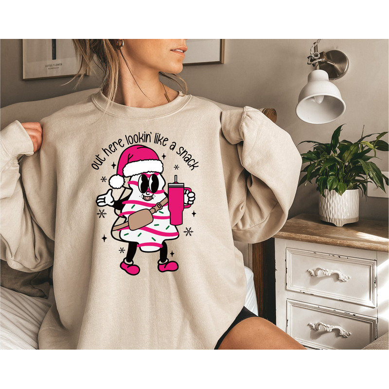 Christmas Sweatshirt, Womens Christmas Sweatshirt, Retro Christmas Sweater, Holiday Sweaters for Women, Out here lookin like a snack shirt.jpg