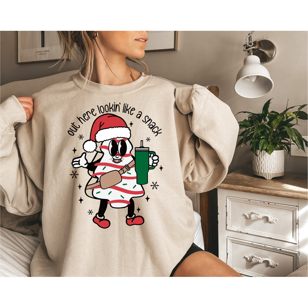 Christmas Sweatshirt, Womens Christmas Sweatshirt, Retro Christmas Sweater, Holiday Sweaters for Women, Out here lookin like a snack shirt 1.jpg