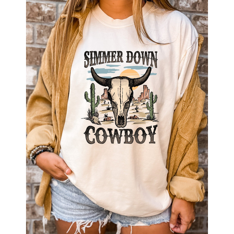 Comfort Colors Shirt, Simmer Down Cowboy Tee, Cowboy Graphic Tee, Vintage Inspired, Comfort Colors Graphic Tee, Size up for Oversized.jpg